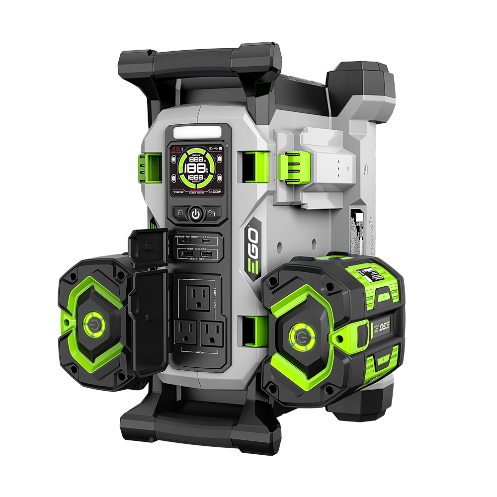 EGO Nexus 1400W portable power station with two 56V ARC Lithium batteries, official EGO product image